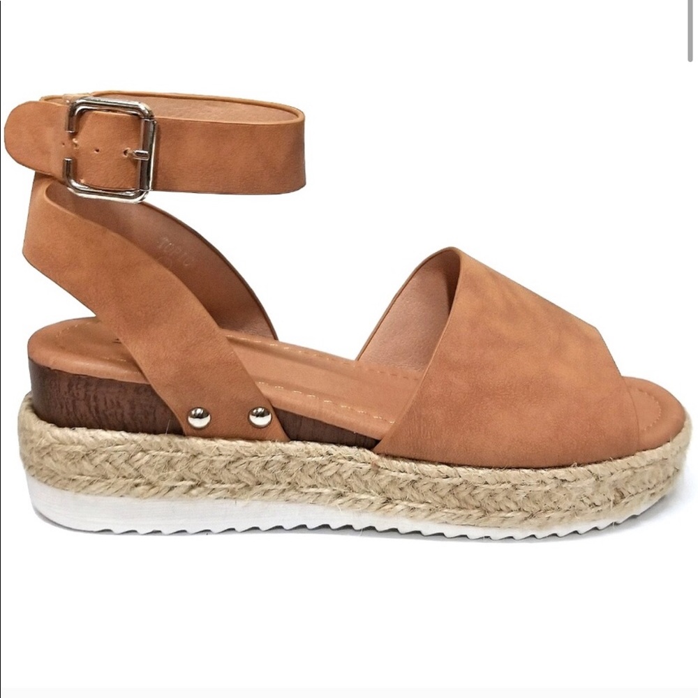 New Tan Espadrille Platform Sandals